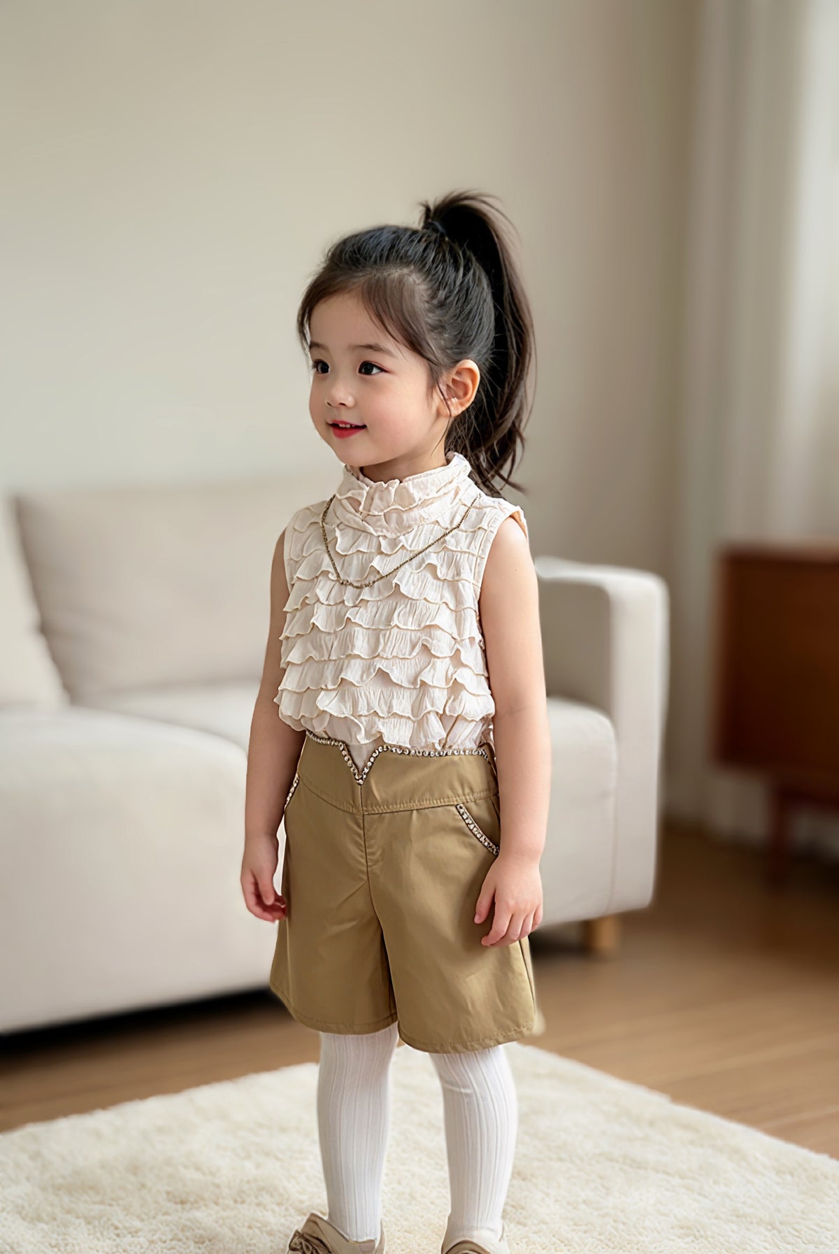 Ruffle style top with short