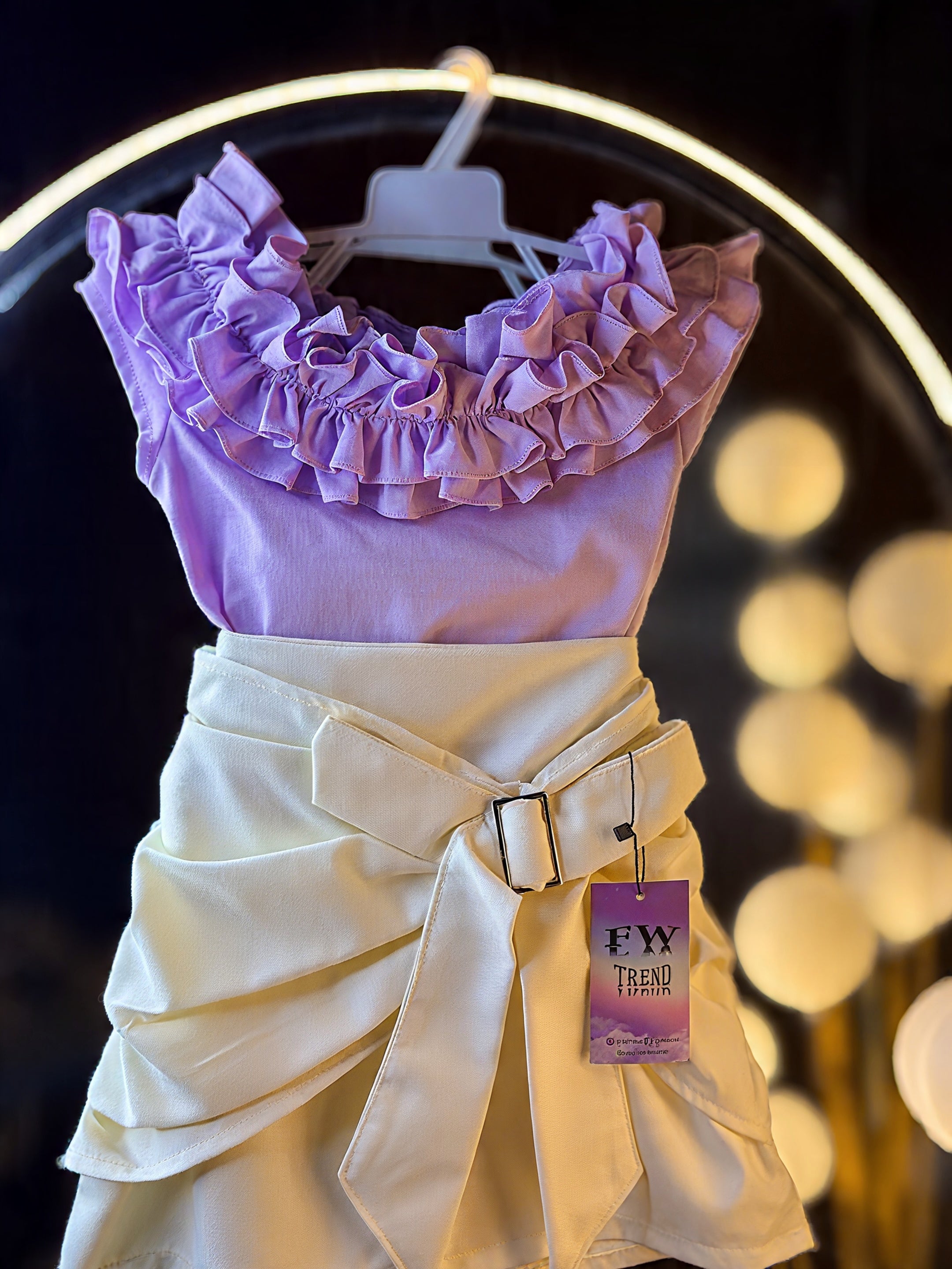 Ruffle shoulder top with skirt