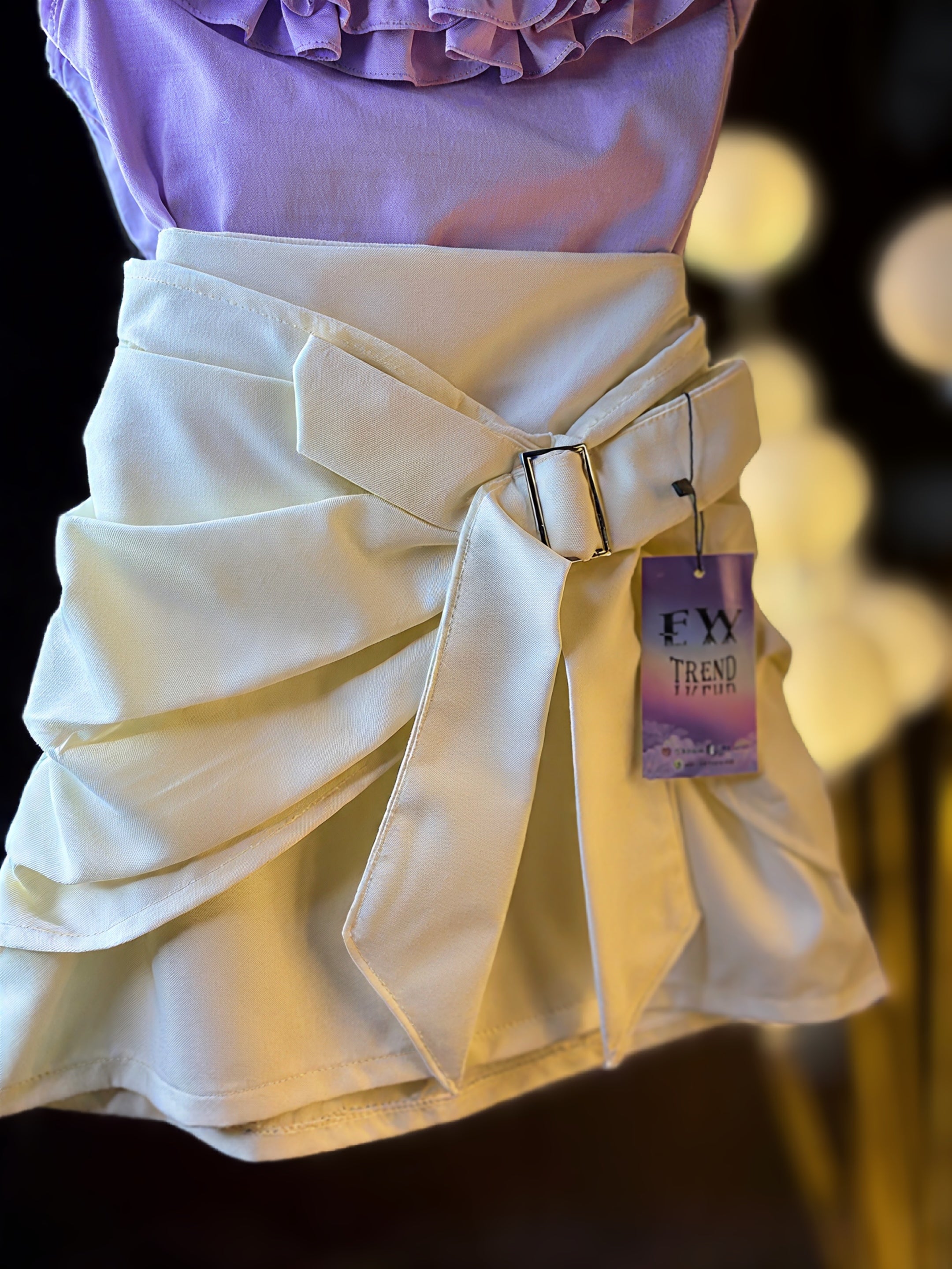 Ruffle shoulder top with skirt