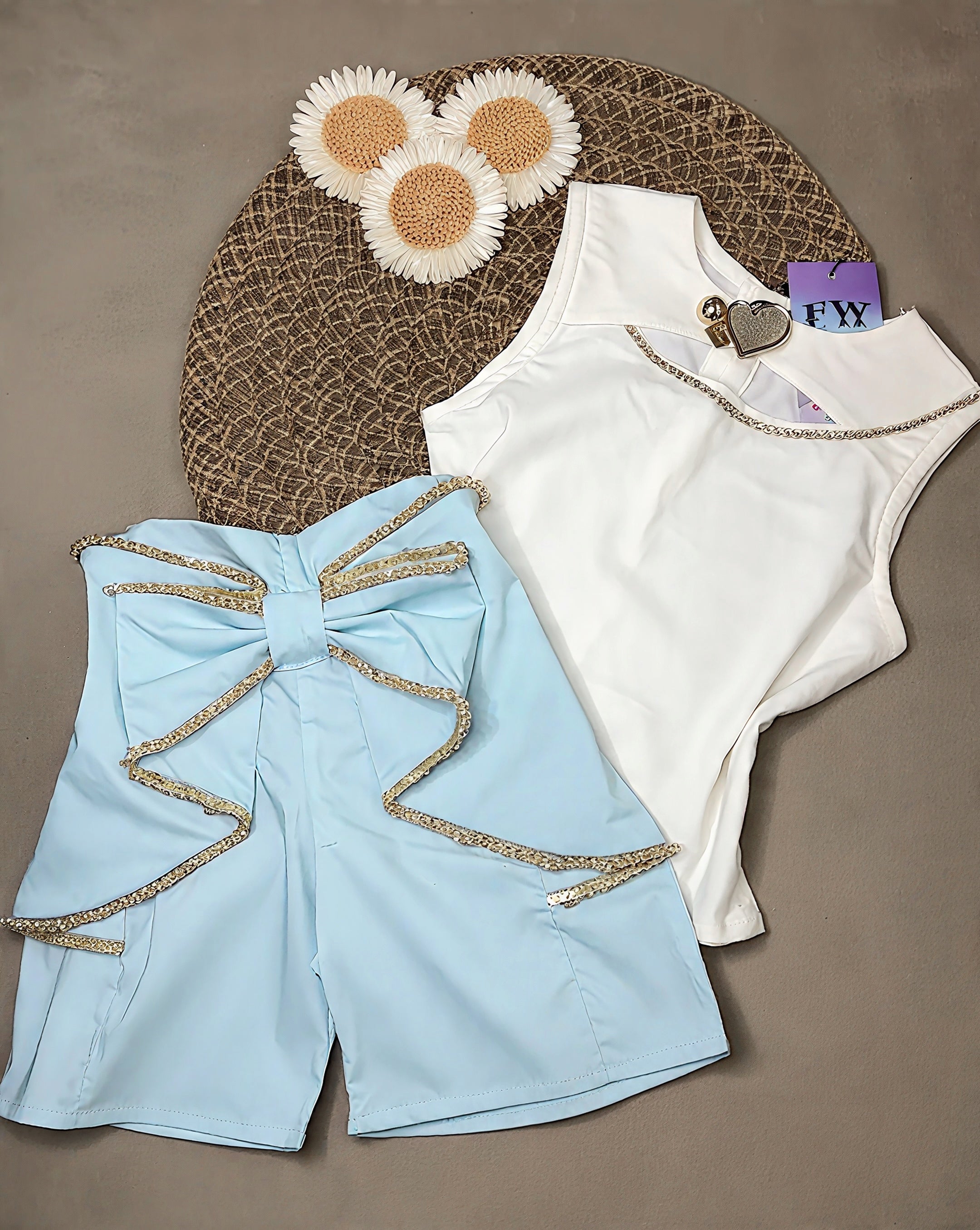 Stylish top with bow shaped short