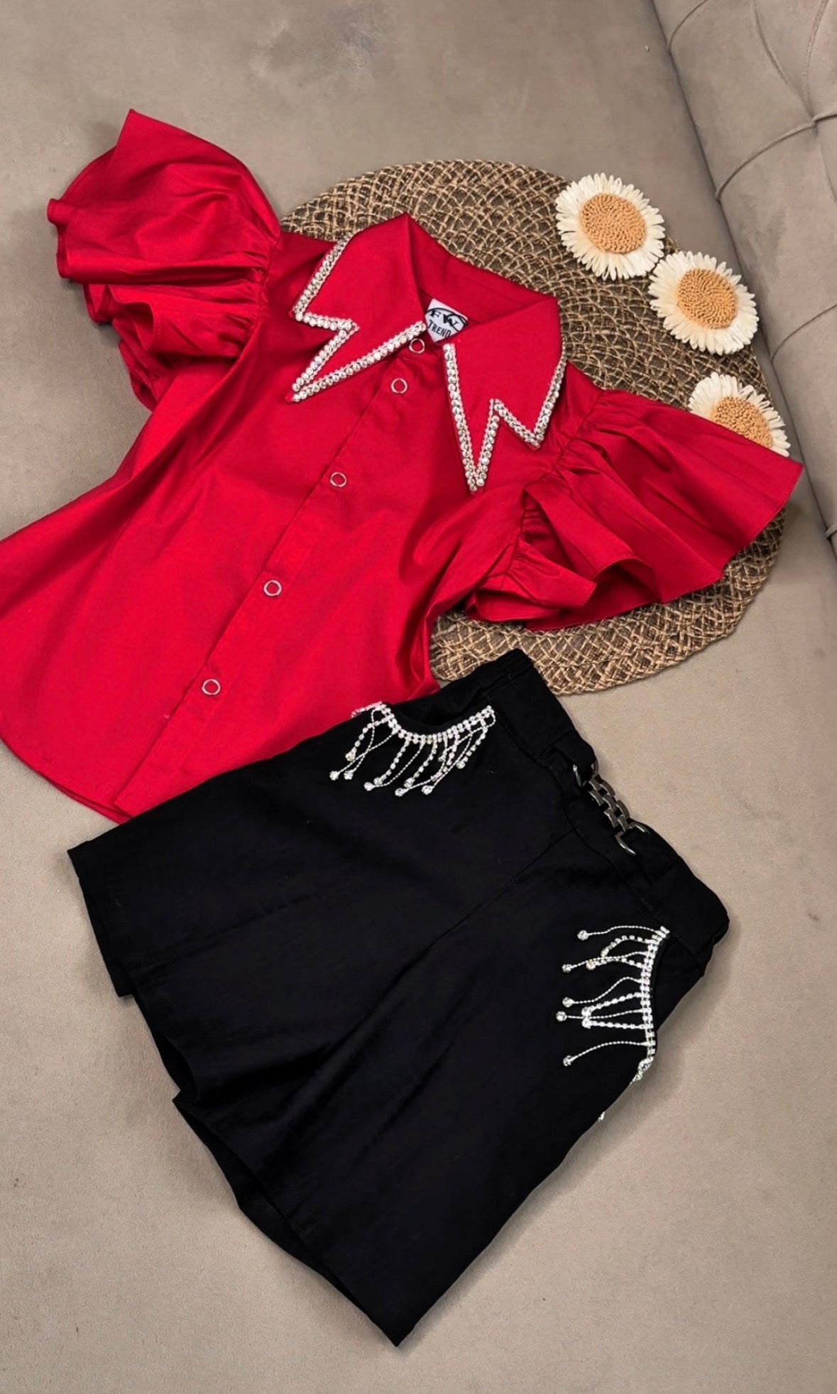 Formal Stylish stoned collar shirt with short