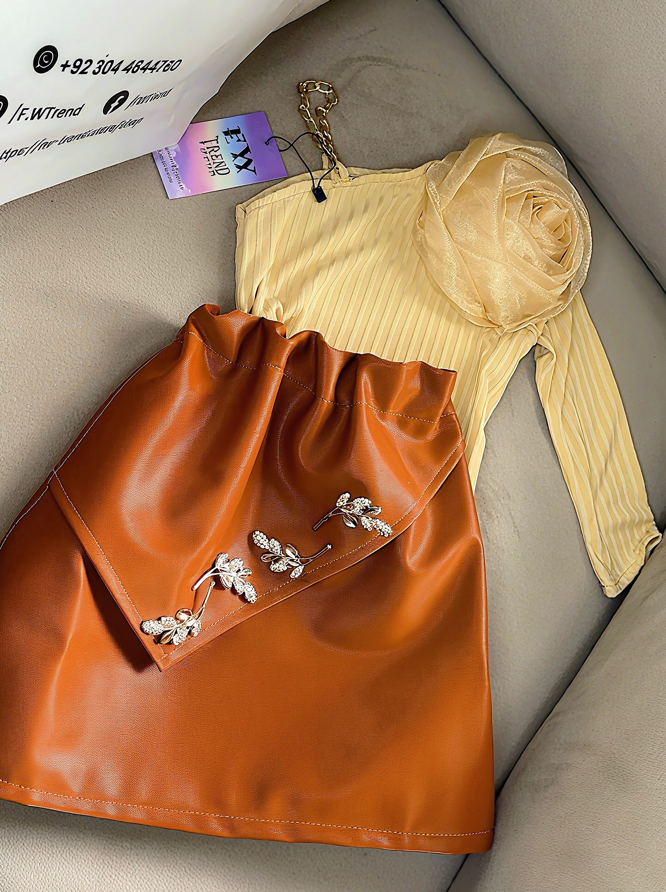 1 hand flora top with leather skirt