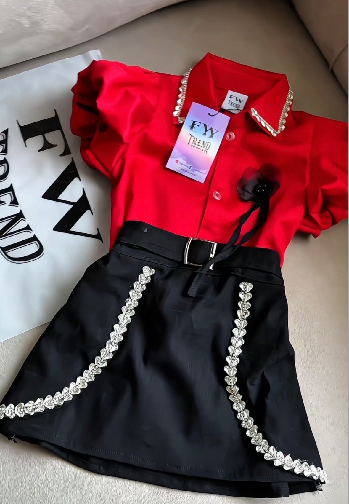 fancy collar shirt with skirt perfect for party, wed event