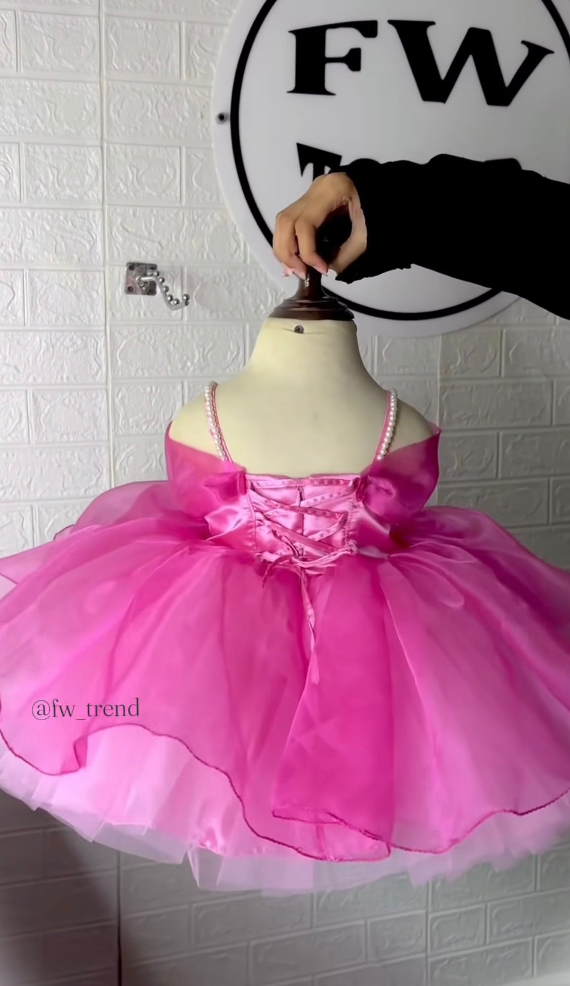 Beautiful fancy puffy frock with a pearl strip shoulder and back is adjustable