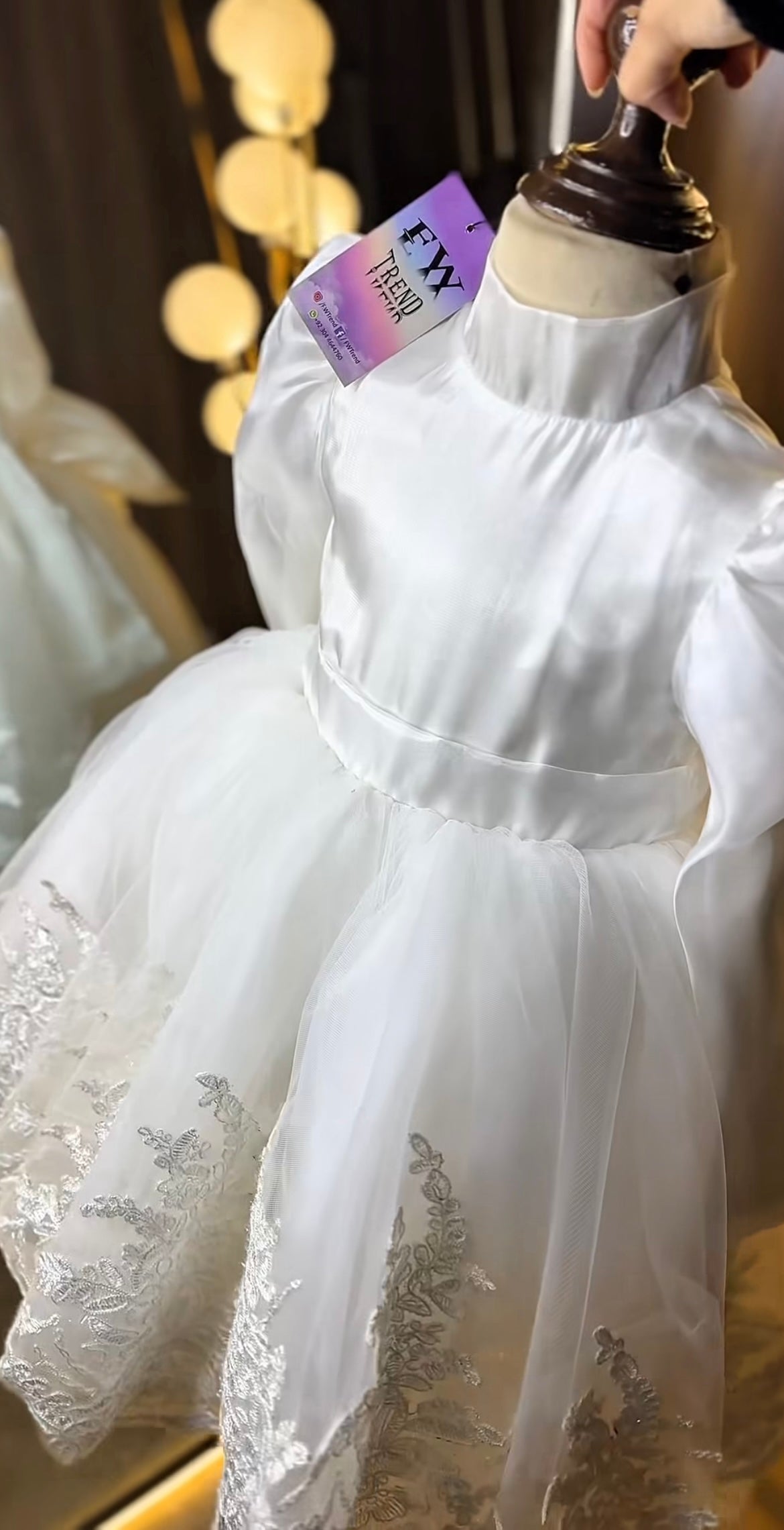 Stylish puffy sleeves frock with a tail fully patch borders