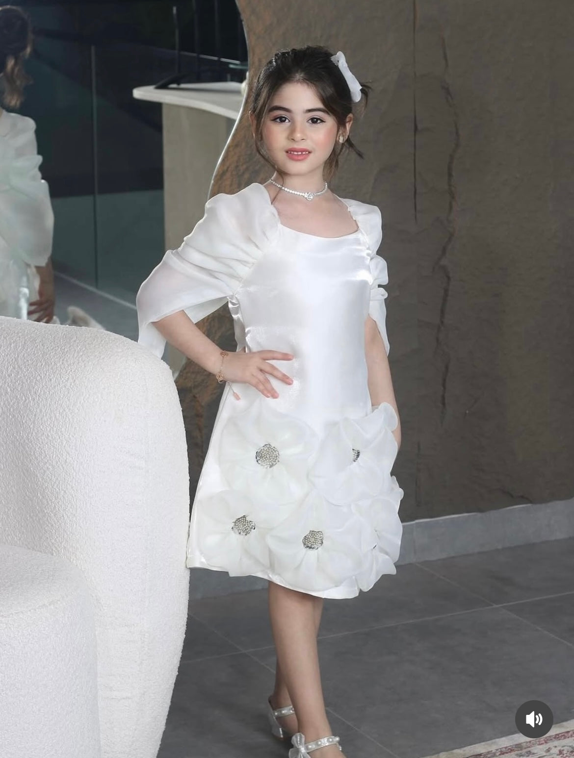 Stylish 3d floral frock with a ig bow in back