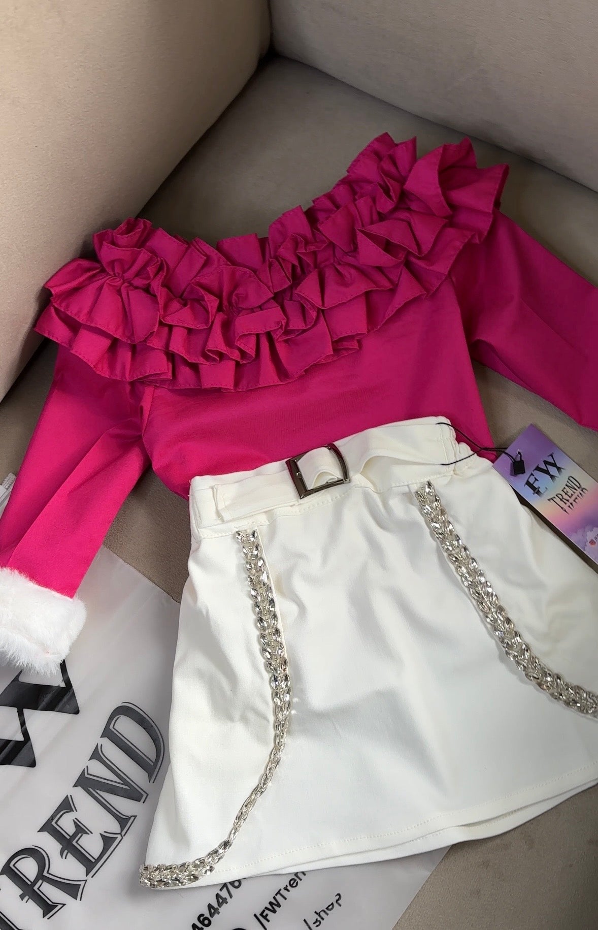 ruffled shirt with fancy stone laced skirt