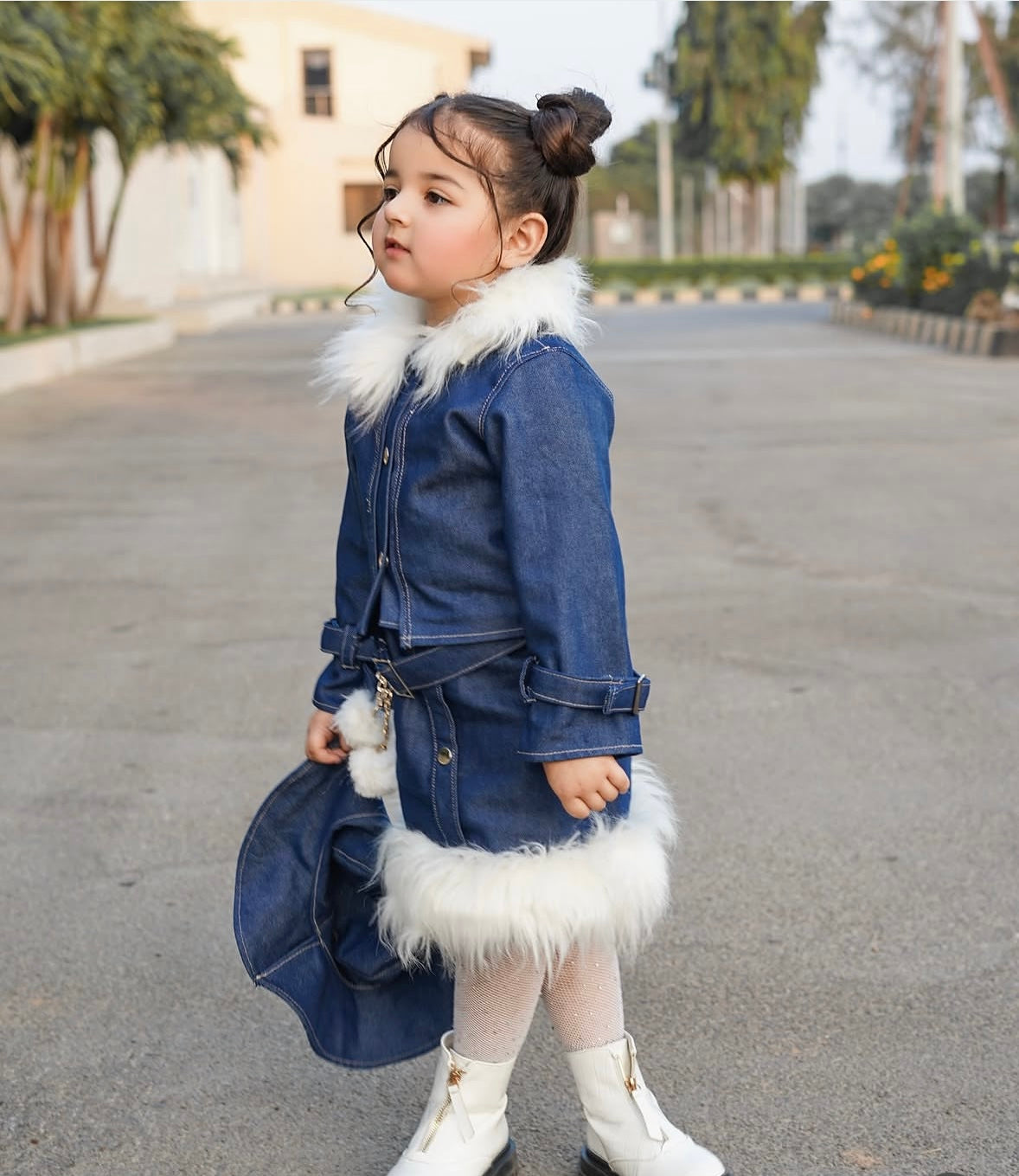 Aizal fur denim 3 piece set ( belt is included )