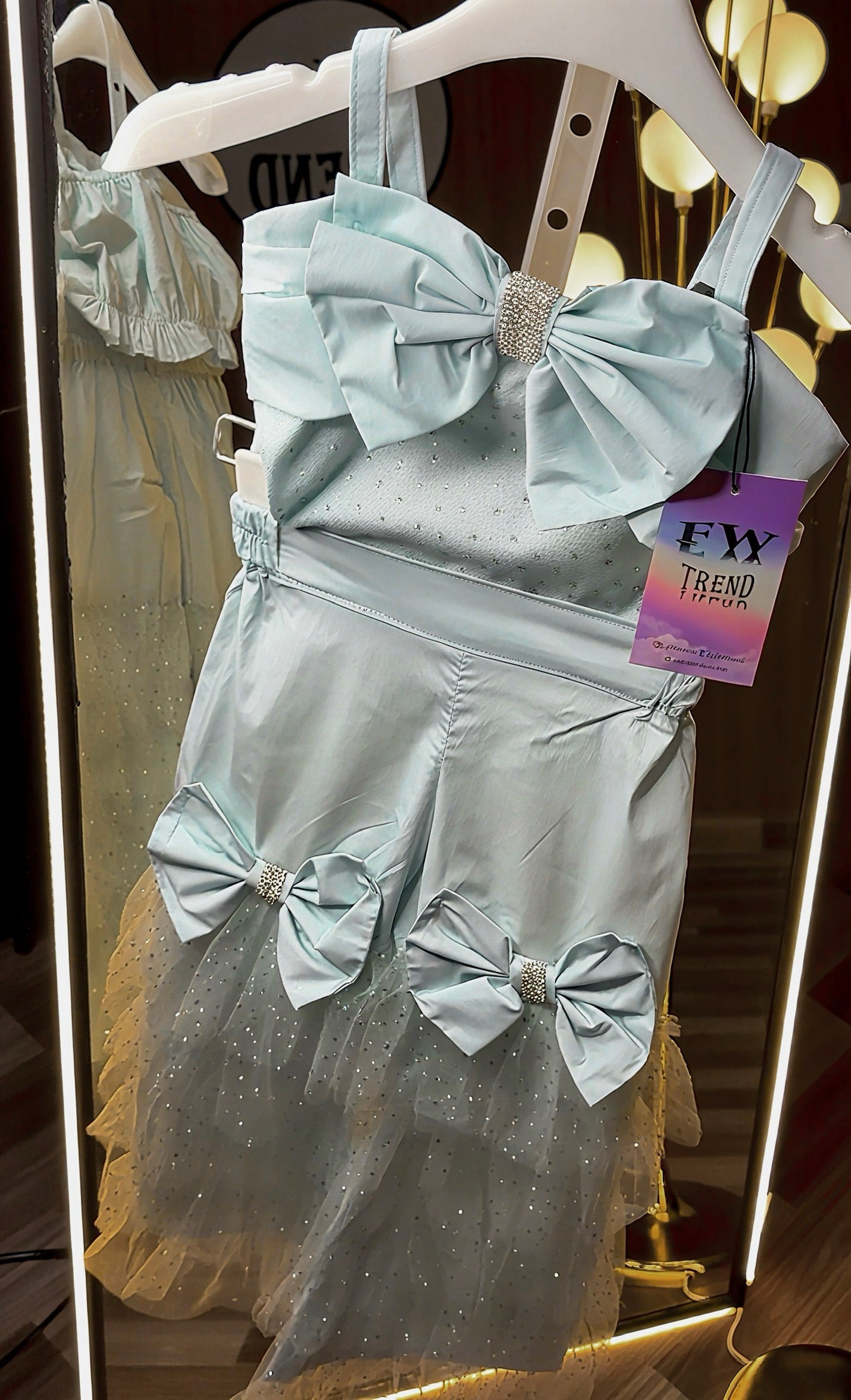 Formal fancy bow strip top with ruffle pant