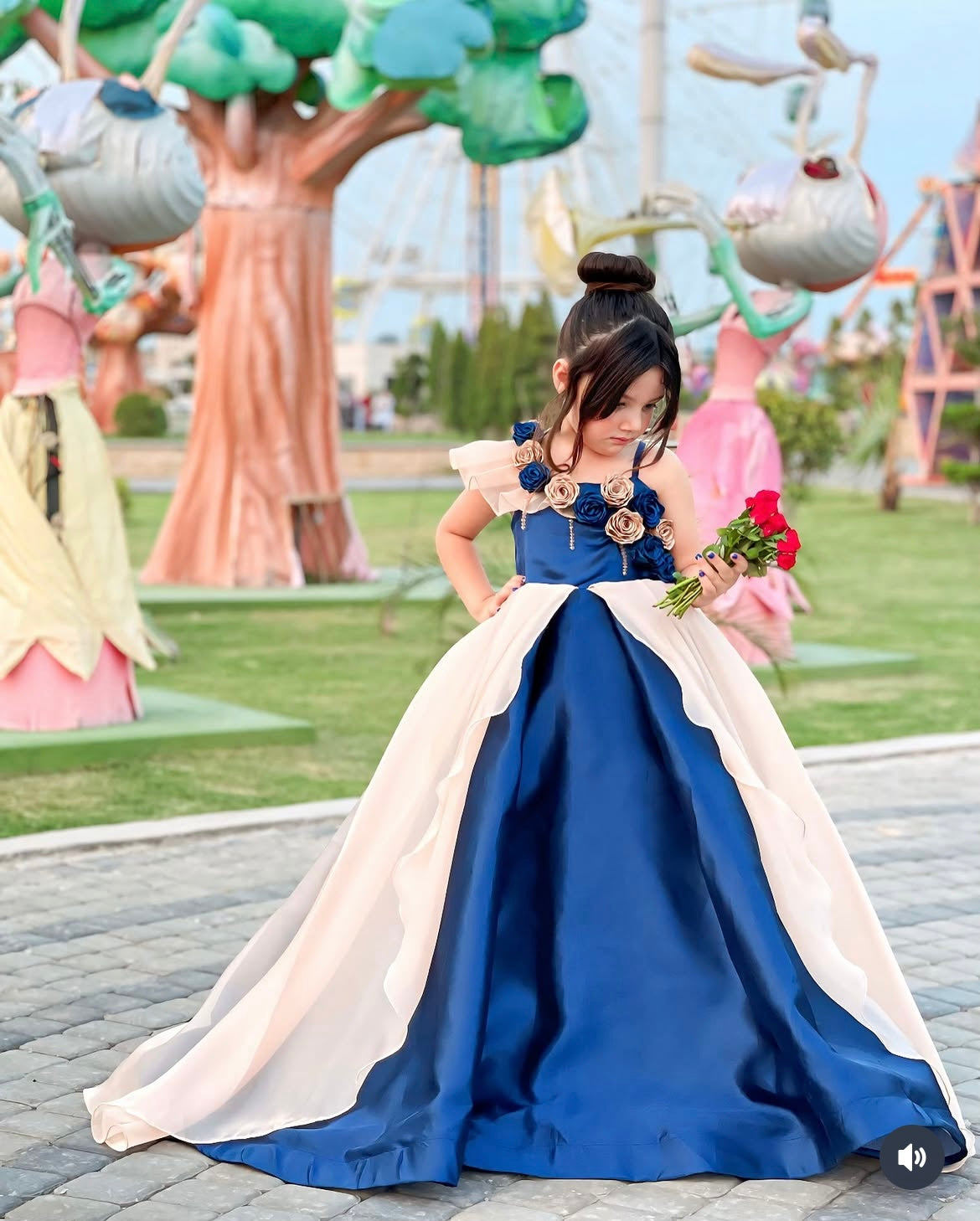 Beautiful 3D floral ball gown having ring cancan inside