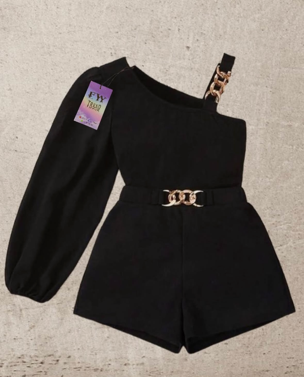 Girls One-Shoulder Buckle Top & Shorts Set
