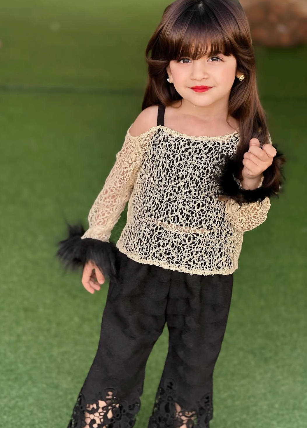 dua fur net double shirt with pant