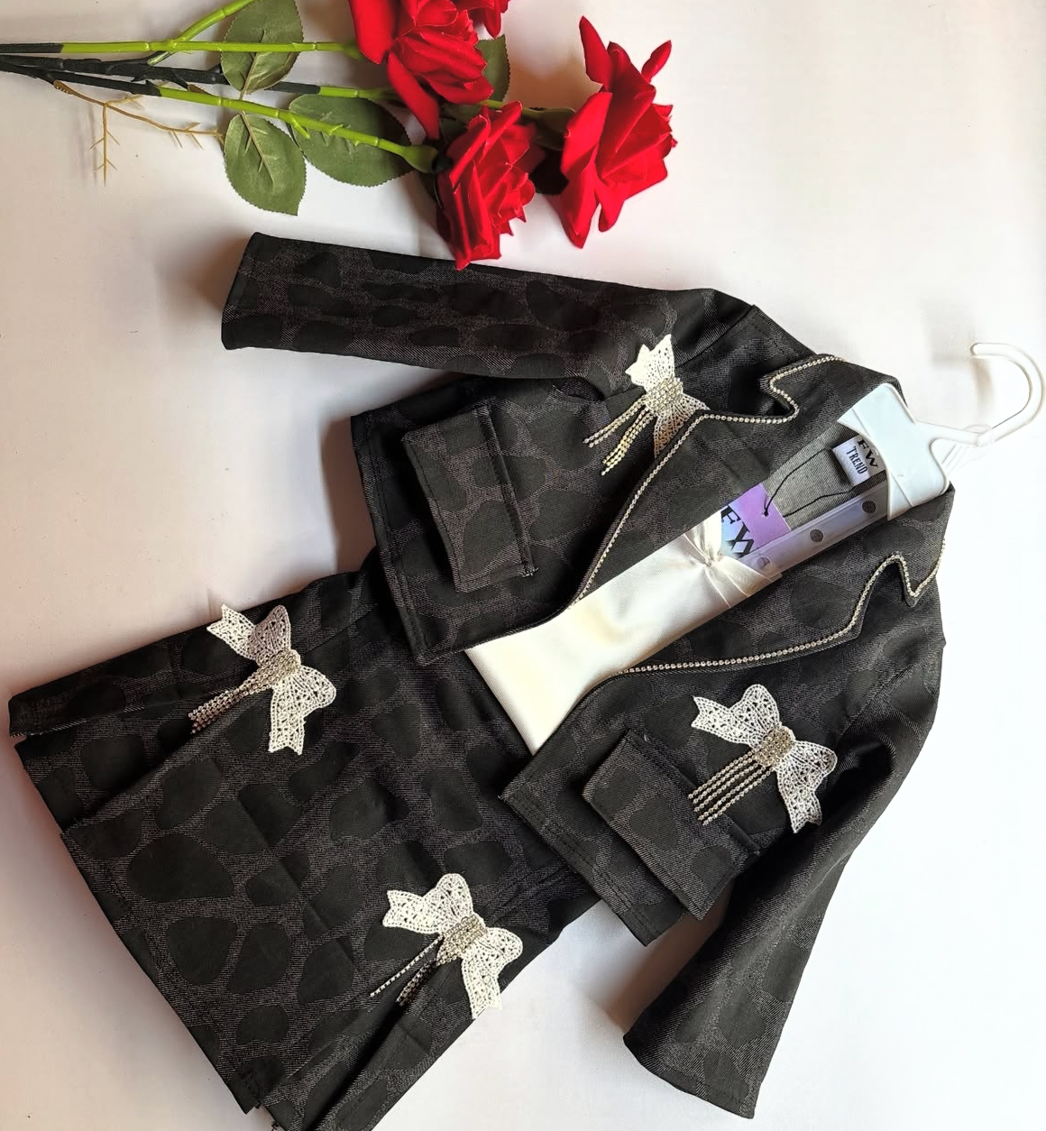 3 piece Amna’s little leopard print denim set