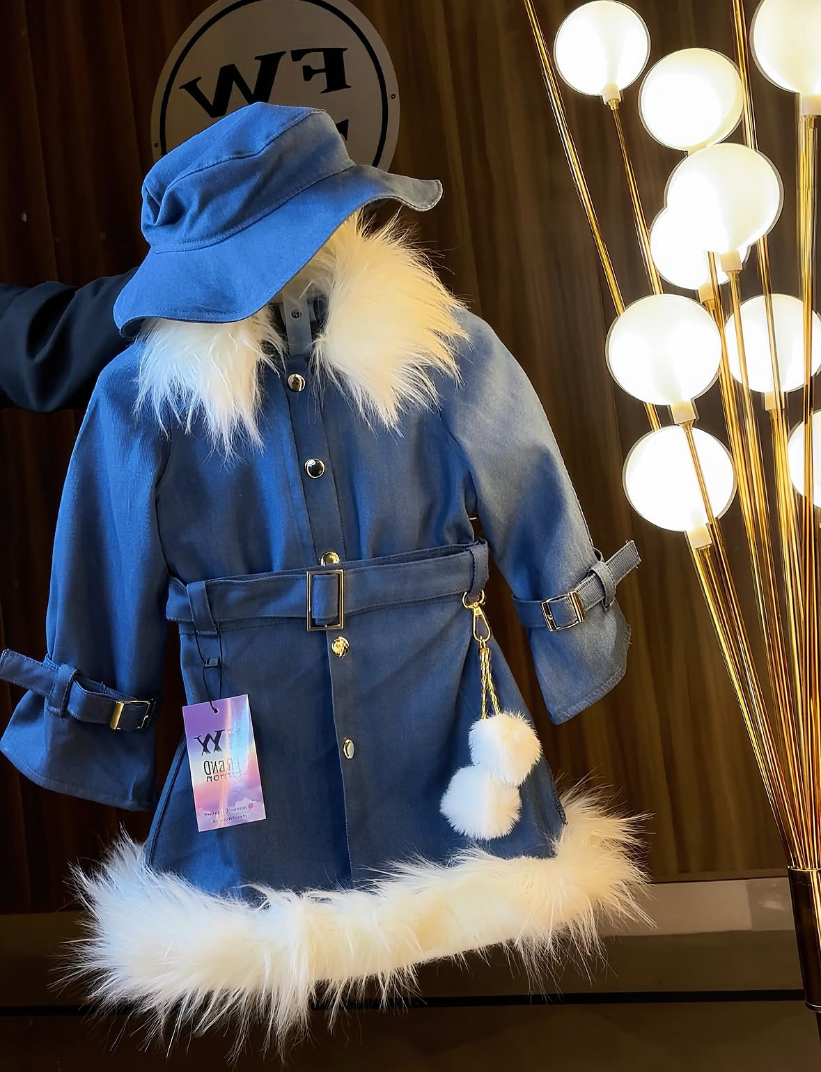 Aizal fur denim 3 piece set ( belt is included )