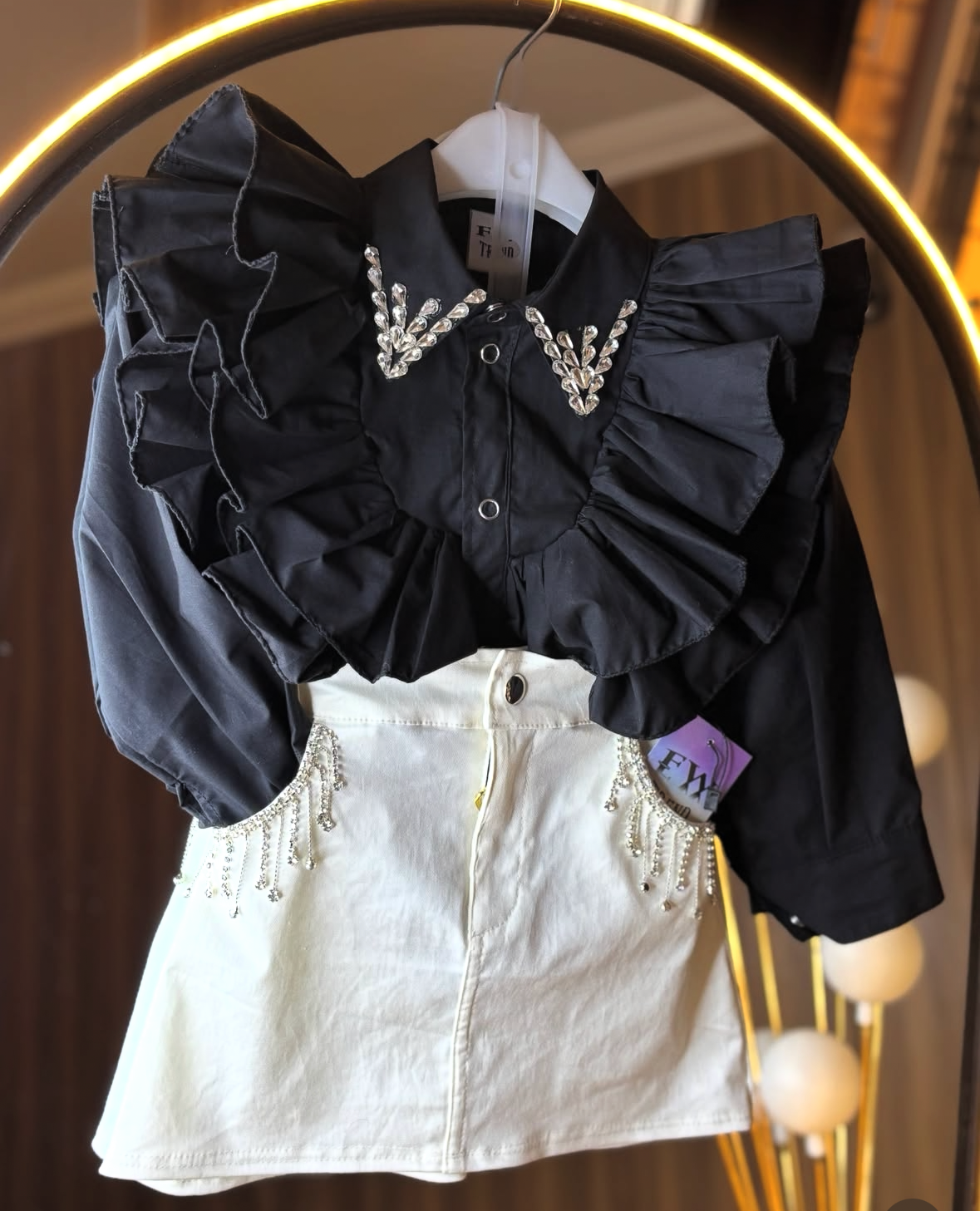 stylish Ruffle collar shirt with fansy skirt ( stone clr may vary)