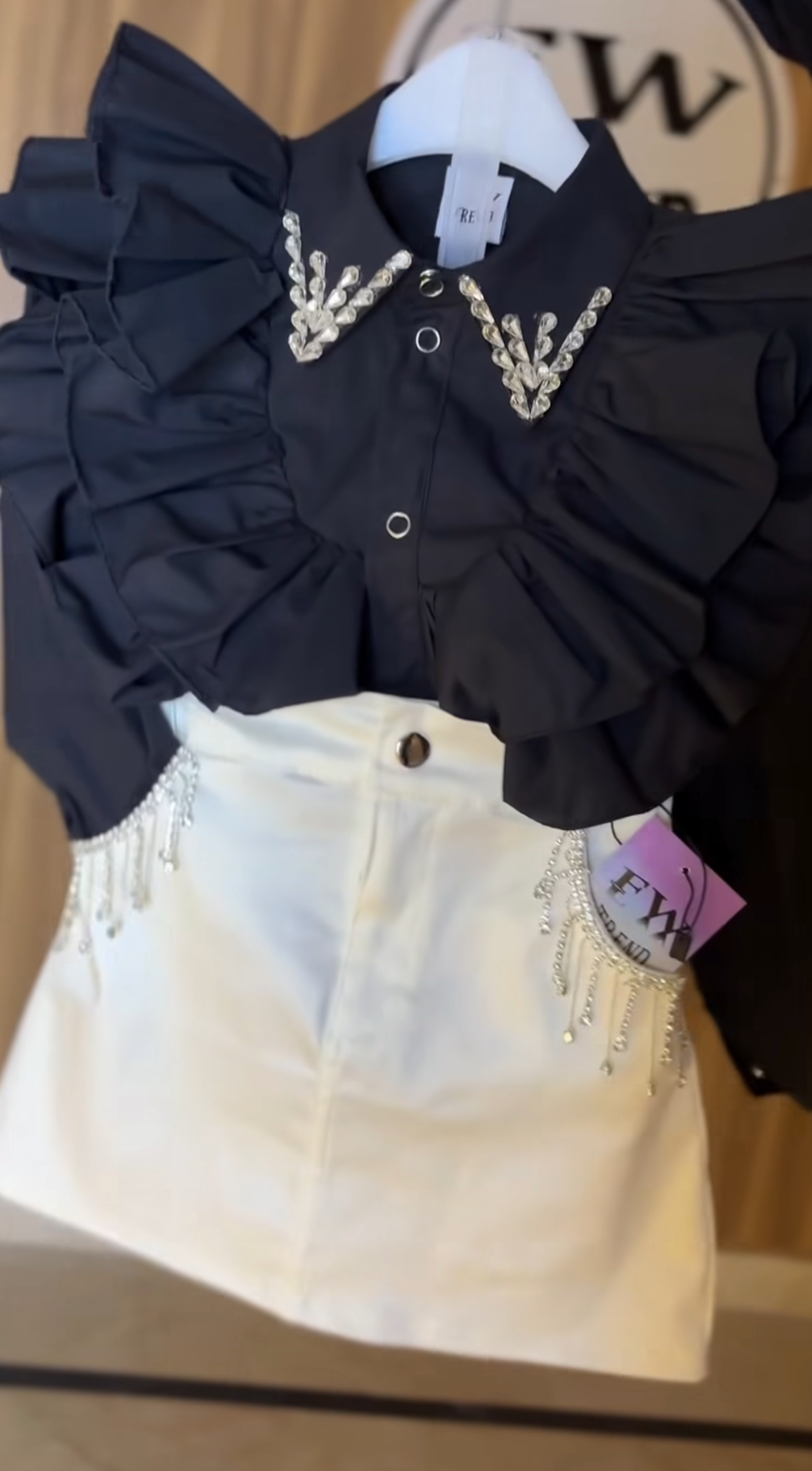 stylish Ruffle collar shirt with fansy skirt ( stone clr may vary)